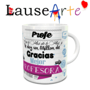 Taza blanca de cerámica para profesores con un diseño de libreta y texto de agradecimiento.