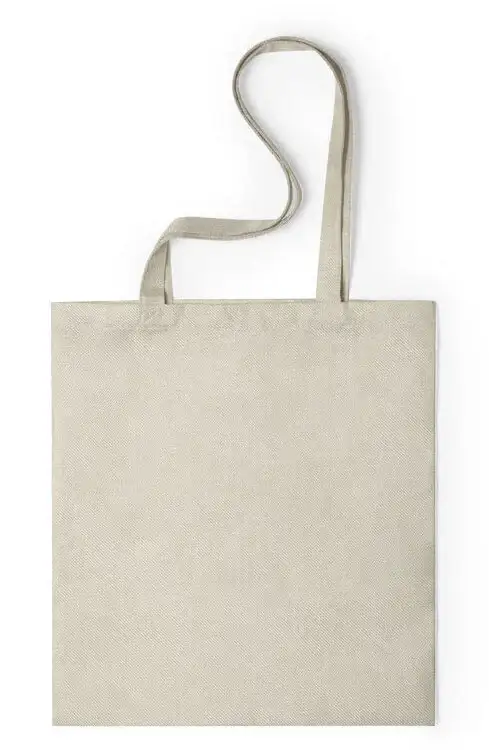 Plantilla de catálogo sobre fondo blanco de una bolsa de tela de algodón tipo tote bag de color crudo. Muestra la superficie lisa, vacía y sin estampación, con asas largas listas para personalizar.