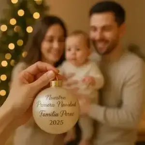 Bola de Navidad para primer bebé y primera casa como recuerdo familiar - Lausearte.