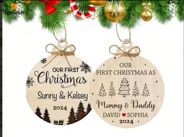 Adorno Navideño de Madera Personalizado 🎄: Recuerdo Único para Primera Navidad de Bebé / Familia - Imagen 4
